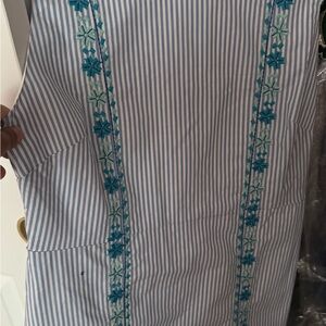 Vineyard Vines Blue Striped Shirt with Floral Accents